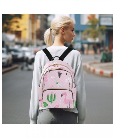 Travel Backpack Purse for Women Fashion Anti-theft Work Casual Flamingo Cacti Palm Trees Daypack Shoulder Bag Medium Size Sma...