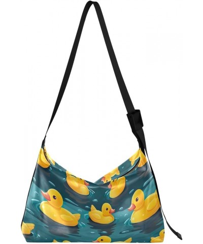 Space Large Leather Crossbody Bag, Shoulder Sling Bag for Men, Cross Body Leather Shoulder Bag Yellow Rubber Ducks Tile $15.1...