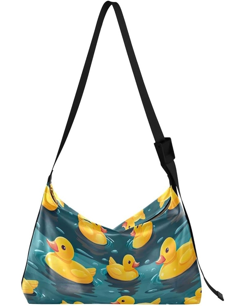 Space Large Leather Crossbody Bag, Shoulder Sling Bag for Men, Cross Body Leather Shoulder Bag Yellow Rubber Ducks Tile $15.1...