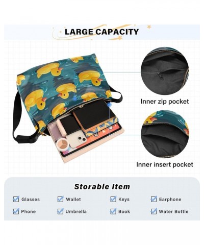 Space Large Leather Crossbody Bag, Shoulder Sling Bag for Men, Cross Body Leather Shoulder Bag Yellow Rubber Ducks Tile $15.1...