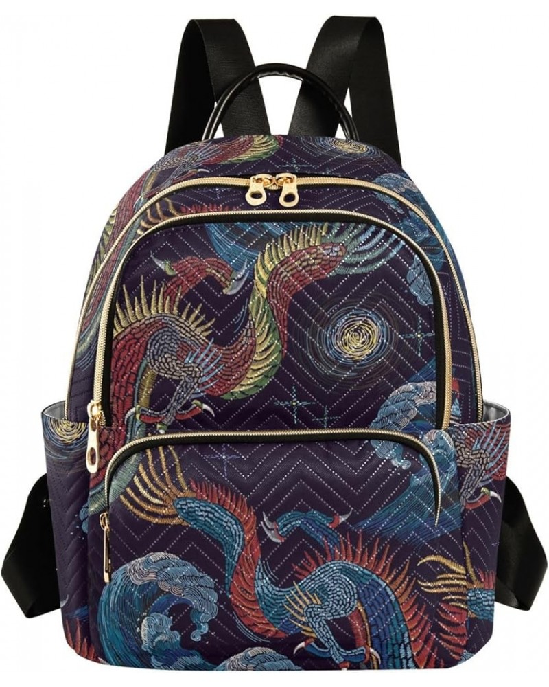 Women's Small Fashion Backpack Chinese Blue Dragon Print Ladies Travel Daypack Aesthetic Shoulder Bag 10.2×5.1×12.5 IN $16.63...