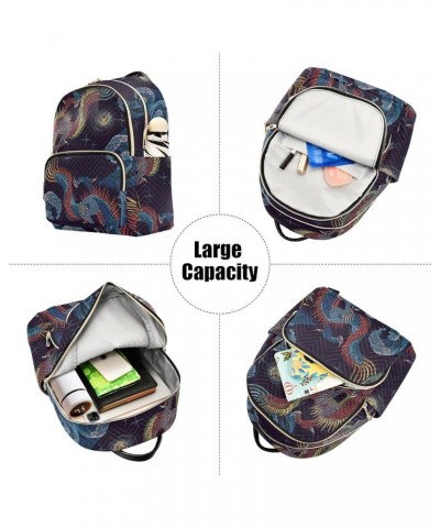 Women's Small Fashion Backpack Chinese Blue Dragon Print Ladies Travel Daypack Aesthetic Shoulder Bag 10.2×5.1×12.5 IN $16.63...