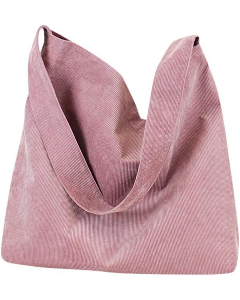 Ladies Corduroy Canvas Bag Simple Solid Color Shoulder Shopping Bag Casual Tote One Shoulder Bag Pink $12.17 Totes