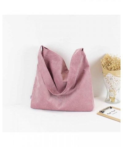 Ladies Corduroy Canvas Bag Simple Solid Color Shoulder Shopping Bag Casual Tote One Shoulder Bag Pink $12.17 Totes