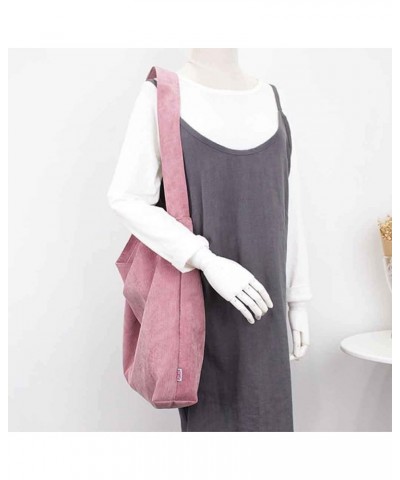 Ladies Corduroy Canvas Bag Simple Solid Color Shoulder Shopping Bag Casual Tote One Shoulder Bag Pink $12.17 Totes