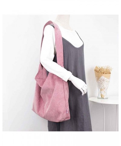 Ladies Corduroy Canvas Bag Simple Solid Color Shoulder Shopping Bag Casual Tote One Shoulder Bag Pink $12.17 Totes