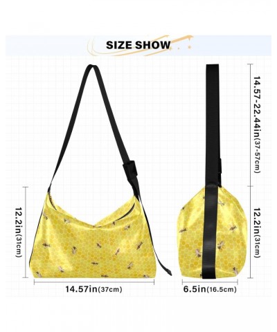 Bees on Yellow Honeycomb Soft PU Leather Shoulder Bag for Women Stylish Ladies Crossbody Purse with Zipper Closure Messenger ...