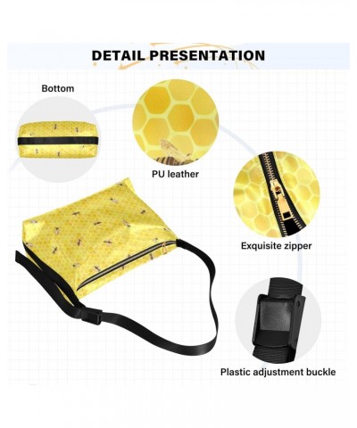 Bees on Yellow Honeycomb Soft PU Leather Shoulder Bag for Women Stylish Ladies Crossbody Purse with Zipper Closure Messenger ...