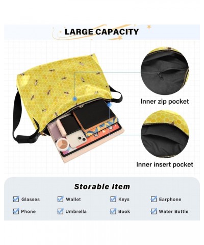 Bees on Yellow Honeycomb Soft PU Leather Shoulder Bag for Women Stylish Ladies Crossbody Purse with Zipper Closure Messenger ...