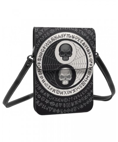 Skull Abstract yin yang Symbol Black Crossbody Cell Phone Purse for Womens Lightweight Small Soft Leather Fashion Travel Wall...