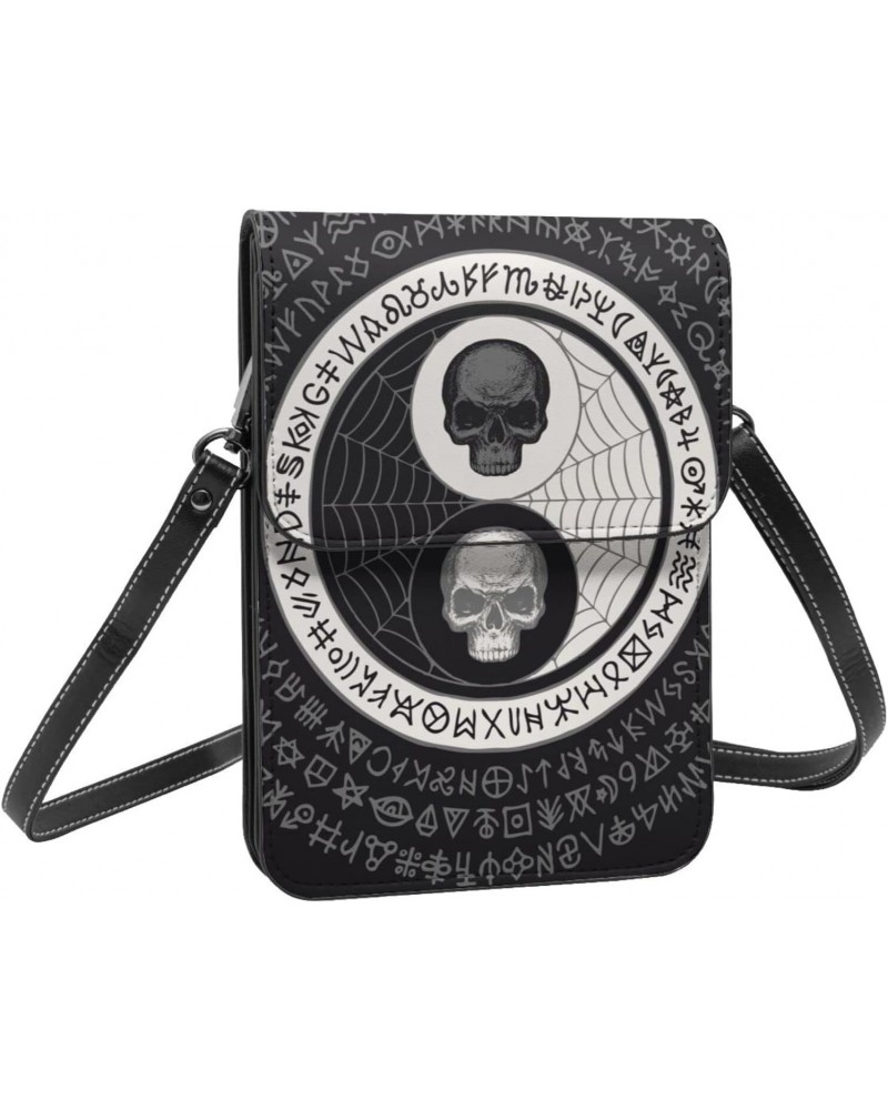 Skull Abstract yin yang Symbol Black Crossbody Cell Phone Purse for Womens Lightweight Small Soft Leather Fashion Travel Wall...