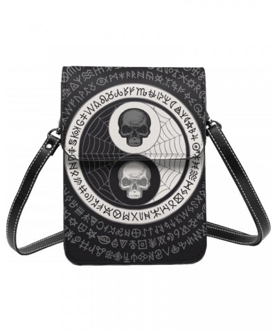 Skull Abstract yin yang Symbol Black Crossbody Cell Phone Purse for Womens Lightweight Small Soft Leather Fashion Travel Wall...