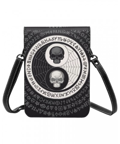 Skull Abstract yin yang Symbol Black Crossbody Cell Phone Purse for Womens Lightweight Small Soft Leather Fashion Travel Wall...