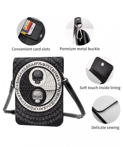 Skull Abstract yin yang Symbol Black Crossbody Cell Phone Purse for Womens Lightweight Small Soft Leather Fashion Travel Wall...