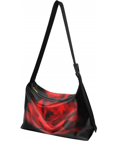 Red Rose on Black Background Womens Tote Bag Leather Shoulder Bag For Women Men Large Hobo Cross Body Bags Handbag $17.33 Totes