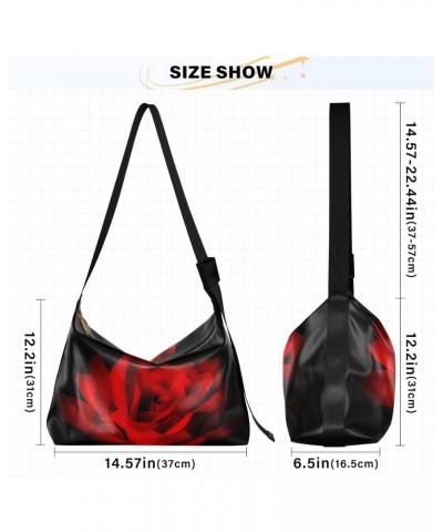 Red Rose on Black Background Womens Tote Bag Leather Shoulder Bag For Women Men Large Hobo Cross Body Bags Handbag $17.33 Totes