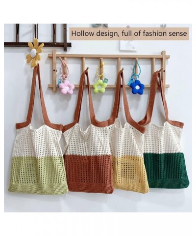 Knitted Tote Bag for Women Shoulder Handbags for Shopping High Capacity Aesthetic Crochet Hobo Mesh Bags for Travel Grass Gre...