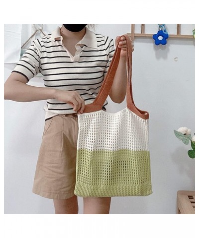 Knitted Tote Bag for Women Shoulder Handbags for Shopping High Capacity Aesthetic Crochet Hobo Mesh Bags for Travel Grass Gre...