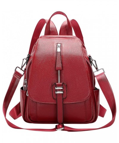 Genuine Leather Backpack Purse for Women Convertible Shoulder Bag with Buckle Flap Wine Red $34.20 Backpacks