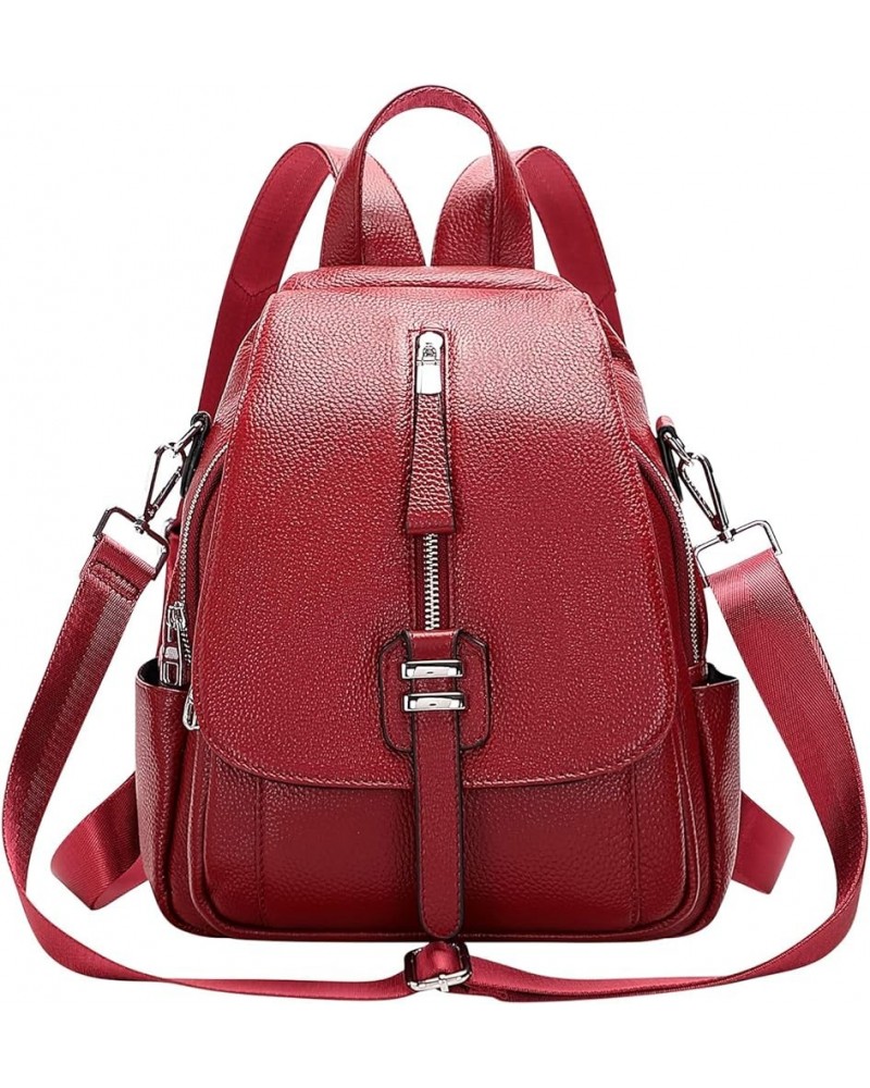 Genuine Leather Backpack Purse for Women Convertible Shoulder Bag with Buckle Flap Wine Red $34.20 Backpacks