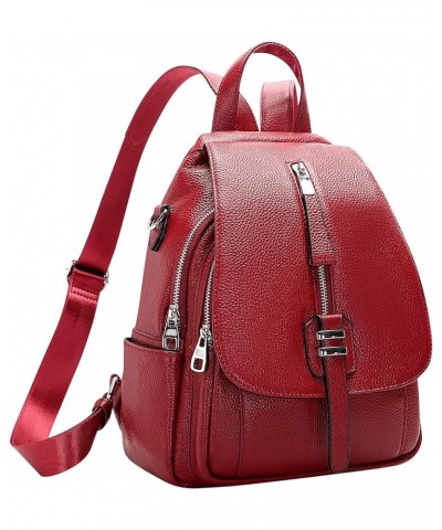 Genuine Leather Backpack Purse for Women Convertible Shoulder Bag with Buckle Flap Wine Red $34.20 Backpacks