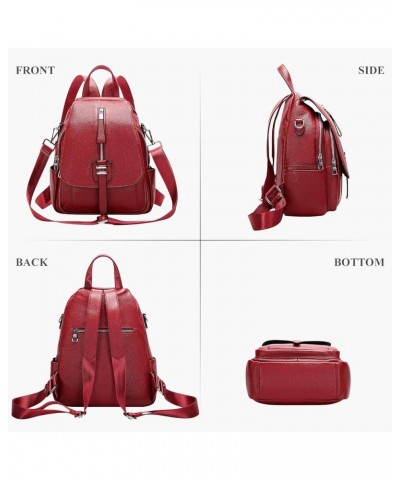 Genuine Leather Backpack Purse for Women Convertible Shoulder Bag with Buckle Flap Wine Red $34.20 Backpacks