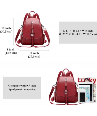 Genuine Leather Backpack Purse for Women Convertible Shoulder Bag with Buckle Flap Wine Red $34.20 Backpacks