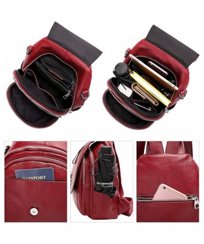 Genuine Leather Backpack Purse for Women Convertible Shoulder Bag with Buckle Flap Wine Red $34.20 Backpacks