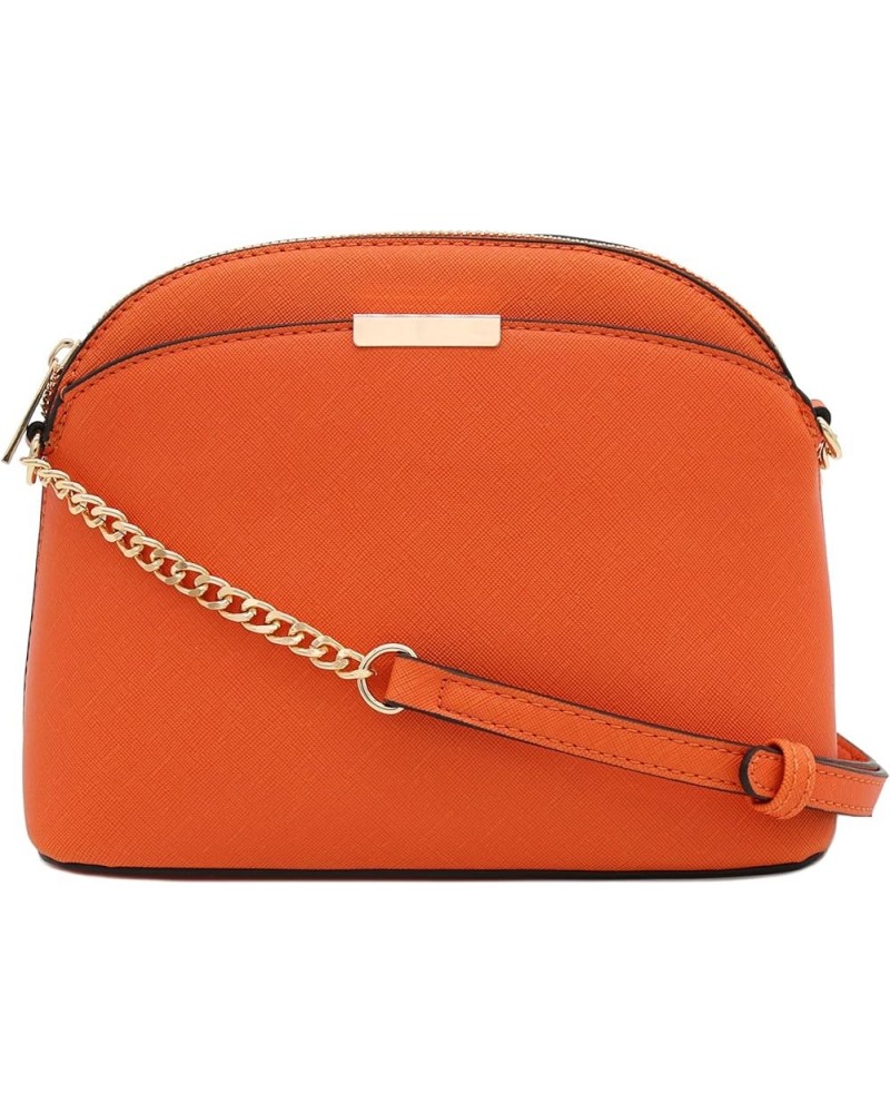 Saffiano Small Dome Crossbody bag with Chain Strap Orange $10.58 Crossbody Bags