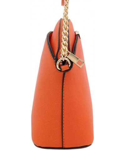 Saffiano Small Dome Crossbody bag with Chain Strap Orange $10.58 Crossbody Bags