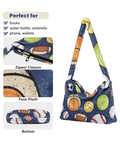 Women Boho Handbag Softball Football Basketball Baseball Underarm Bag Tote Bag Shoulder Bag Crossbody Bag Fluffy Cell Phone P...