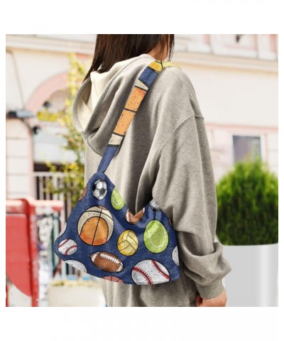 Women Boho Handbag Softball Football Basketball Baseball Underarm Bag Tote Bag Shoulder Bag Crossbody Bag Fluffy Cell Phone P...