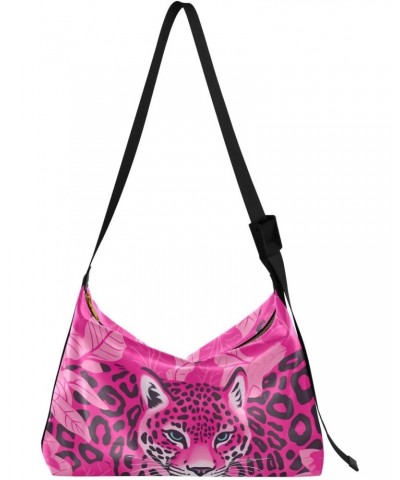 Leopard Pink Shoulder Bag for Women Waterproof PU Leather Hobo Bags Crossbody Purse with Zipper Closure $14.85 Shoulder Bags