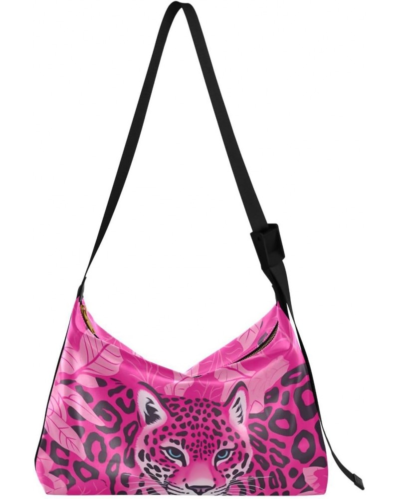 Leopard Pink Shoulder Bag for Women Waterproof PU Leather Hobo Bags Crossbody Purse with Zipper Closure $14.85 Shoulder Bags