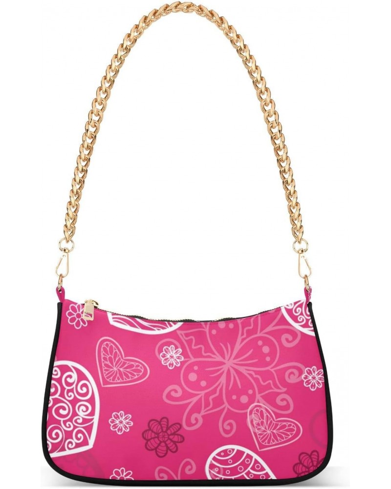 Pink Bright Heart Valentines Shoulder Bag Handbags Womens Tote Clutch Purses Chain Bag for Women $12.00 Shoulder Bags