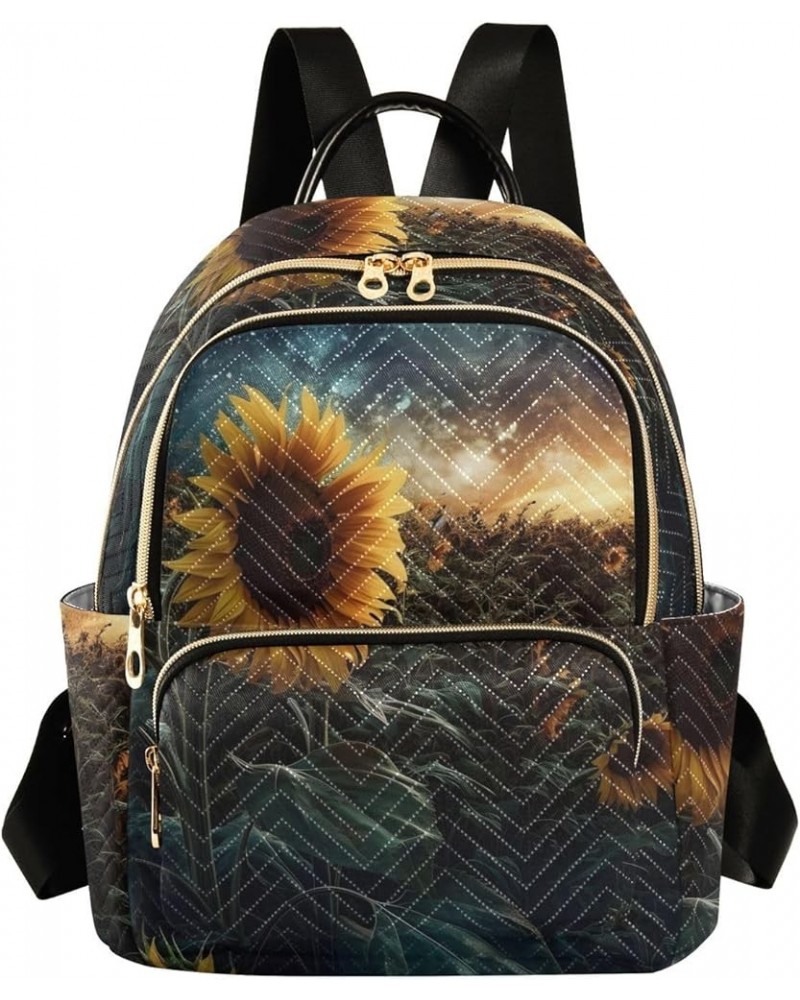 Small Fashion Backpack for Women Night Sunflower Galaxy Print Ladies Travel Daypack Aesthetic Shoulder Bag 11.4×6.1×14.1 IN $...