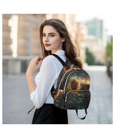 Small Fashion Backpack for Women Night Sunflower Galaxy Print Ladies Travel Daypack Aesthetic Shoulder Bag 11.4×6.1×14.1 IN $...