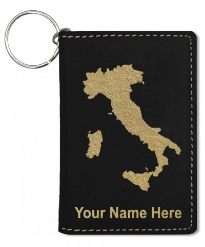 ID Holder Wallet, Country Silhouette Italy, Personalized Engraving Included (Teal) Black with Gold $11.20 Wallets