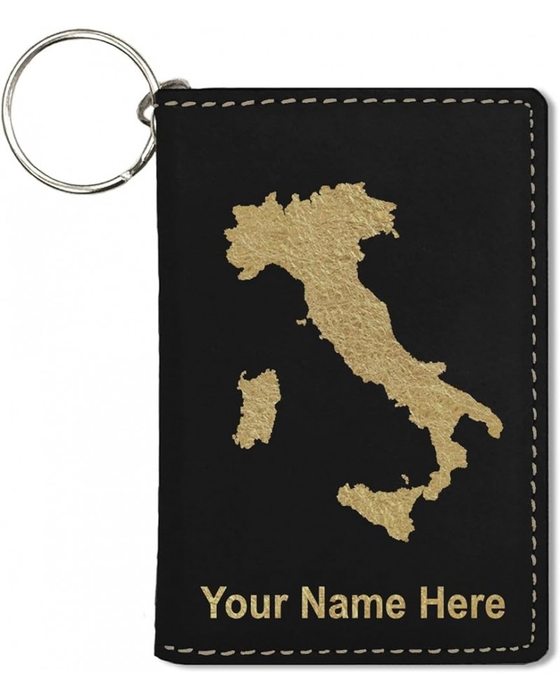 ID Holder Wallet, Country Silhouette Italy, Personalized Engraving Included (Teal) Black with Gold $11.20 Wallets