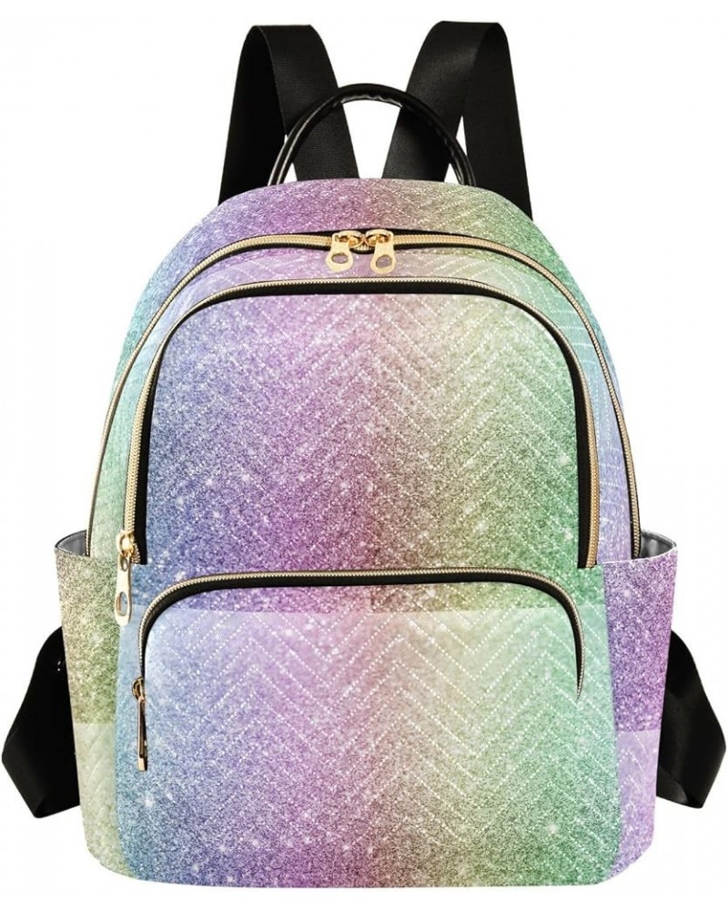 Rainbow Glitter Women Backpack Purse Shoulder Bag Color Medium $16.82 Backpacks