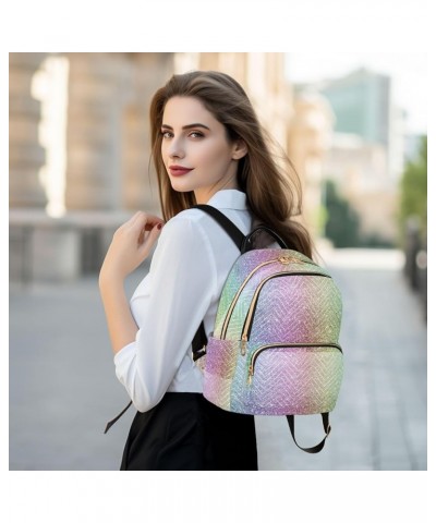 Rainbow Glitter Women Backpack Purse Shoulder Bag Color Medium $16.82 Backpacks