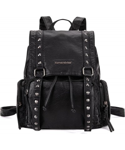 Backpack Purse for Women Distressed Drawstring Backpacks Casual Travel Daypack Rivets Black $26.54 Backpacks