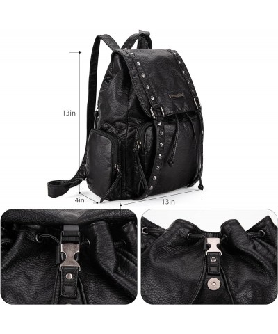 Backpack Purse for Women Distressed Drawstring Backpacks Casual Travel Daypack Rivets Black $26.54 Backpacks