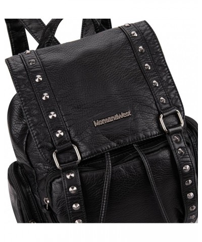 Backpack Purse for Women Distressed Drawstring Backpacks Casual Travel Daypack Rivets Black $26.54 Backpacks