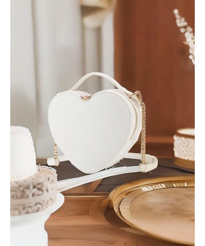 Heart Shape Satchel Crossbody Purse for women Zip Around Shoulder Bag White-759 $18.50 Satchels