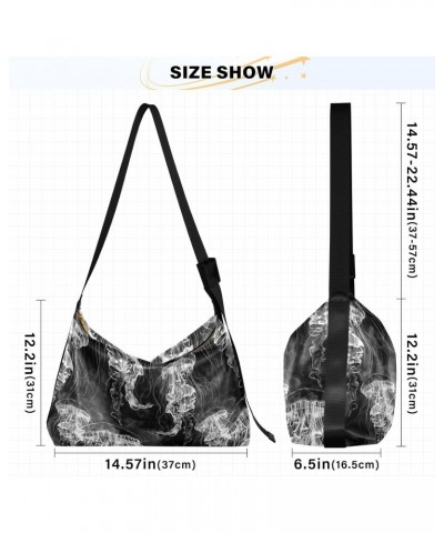 Black Jellyfish Hobo Shoulder Bag for Women Men PU Leather Crossbody Bag Slouchy Tote Handbags for Working Shopping Traveling...