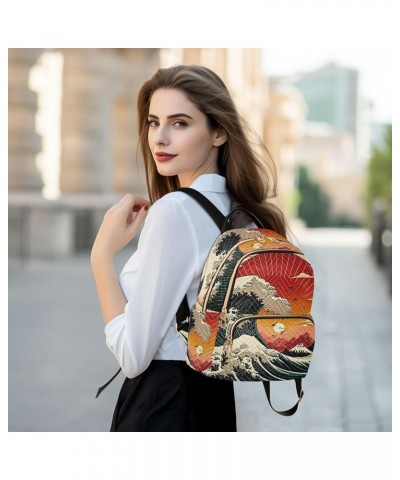 Small Fashion Backpack for Women Raising Wave Japanese Style Print Ladies Travel Daypack Aesthetic Shoulder Bag 10.2×5.1×12.5...