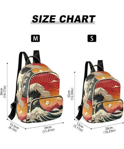 Small Fashion Backpack for Women Raising Wave Japanese Style Print Ladies Travel Daypack Aesthetic Shoulder Bag 10.2×5.1×12.5...