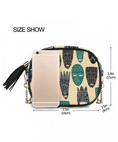 Small Crossbody Bag Chic African Tribal Masks Womens Shoulder Chain Bag PU Leather Small Purse With Tassel $11.28 Shoulder Bags