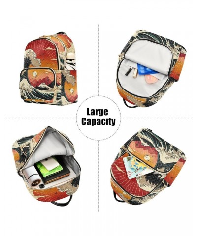 Small Fashion Backpack for Women Raising Wave Japanese Style Print Ladies Travel Daypack Aesthetic Shoulder Bag 10.2×5.1×12.5...